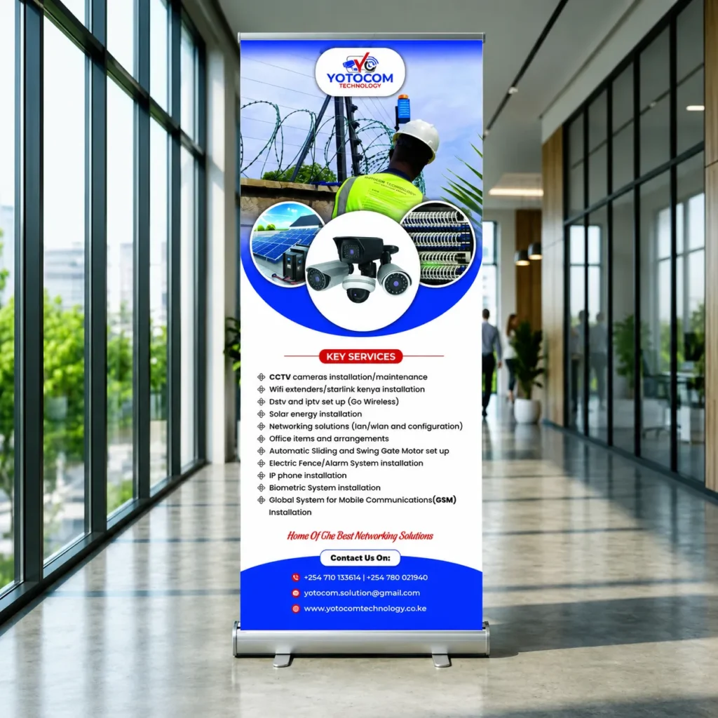Technology company roll-up banner design for CCTV and networking services Kenya